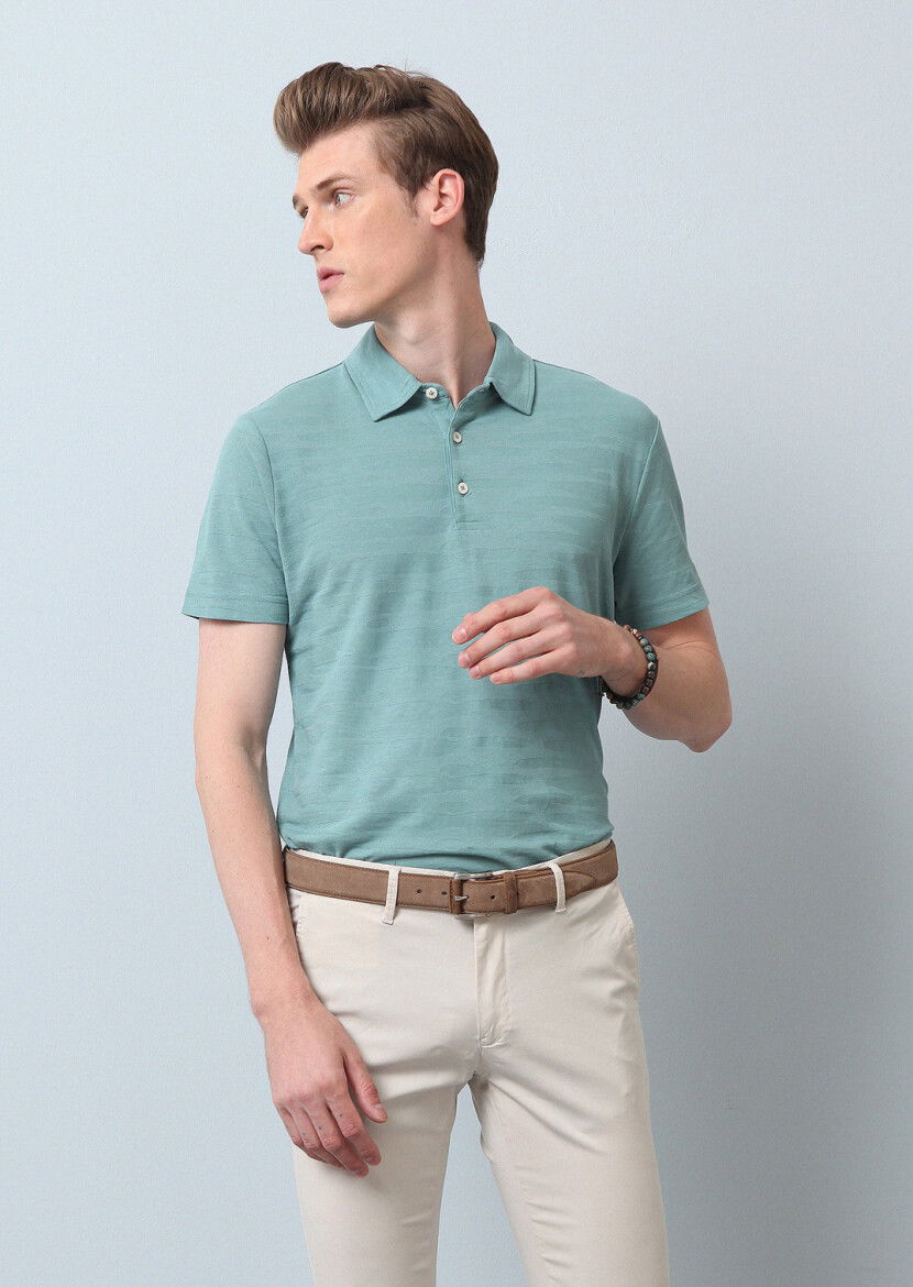 Açık Yeşil Polo Yaka %100 Pamuk T-Shirt 