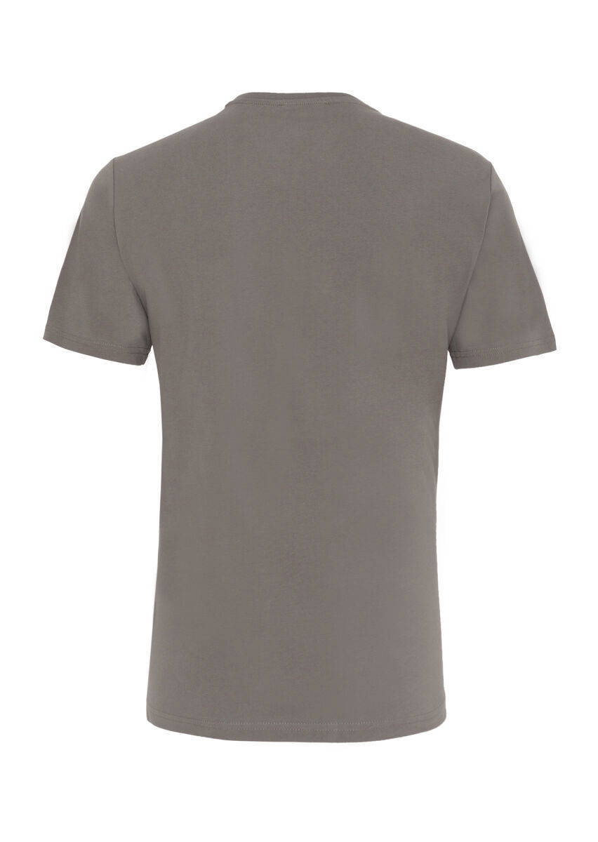 Antrasit Baskılı Bisiklet Yaka %100 Pamuk T-Shirt - 3