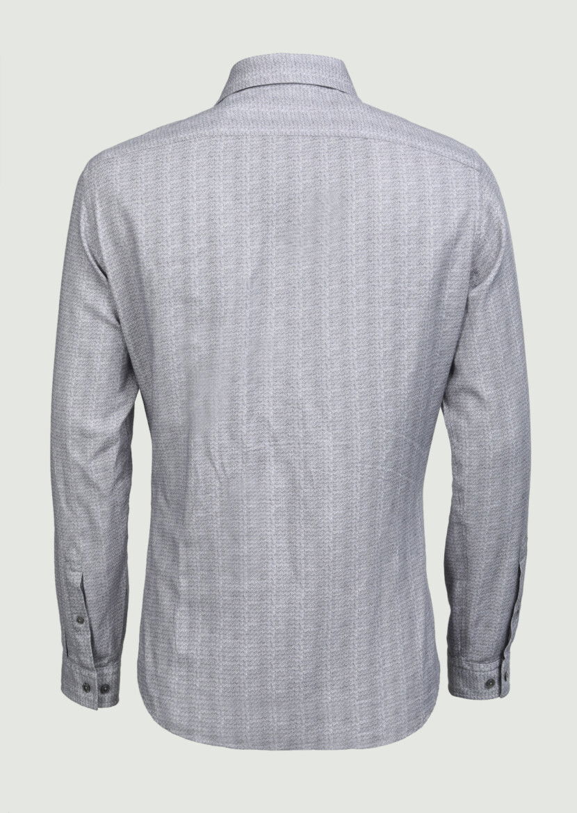 Antrasit Baskılı Slim Fit Dokuma Casual %100 Pamuk Gömlek - 7