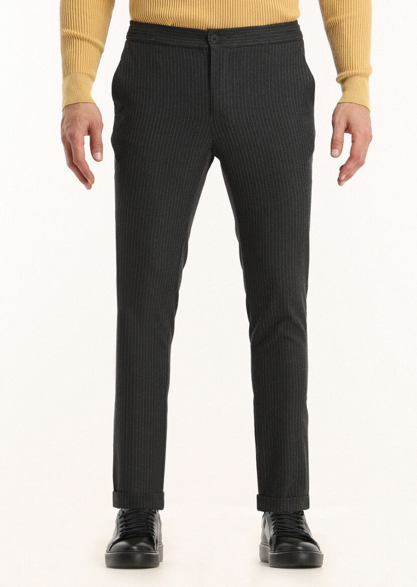 Antrasit Çizgili Dokuma Jogging Fit Casual Pantolon - 2