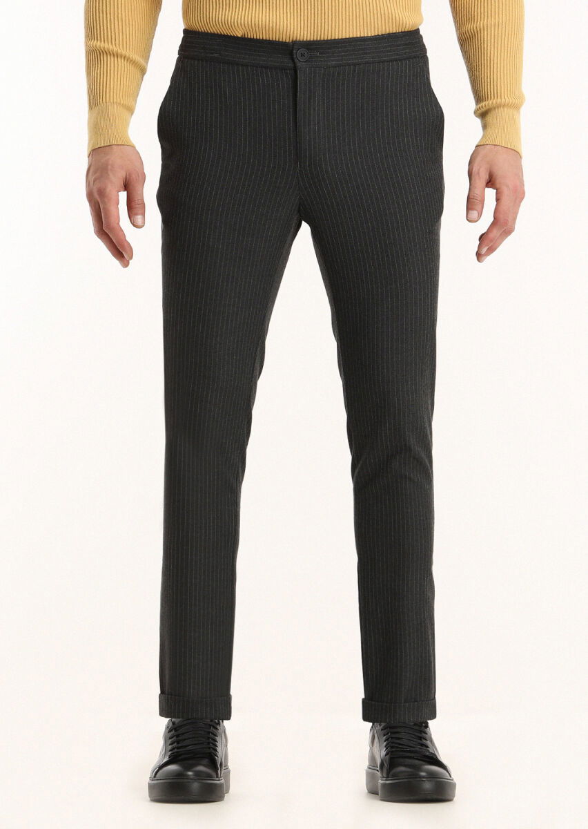 Antrasit Çizgili Dokuma Jogging Fit Casual Pantolon - 2