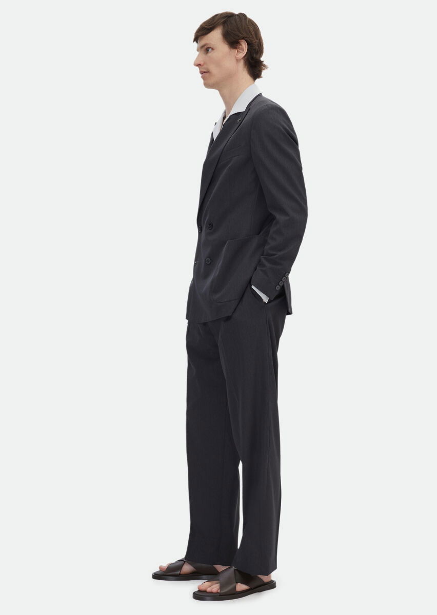 Antrasit Çizgili Oversize Fit İpek Karışımlı Takım Elbise - 3