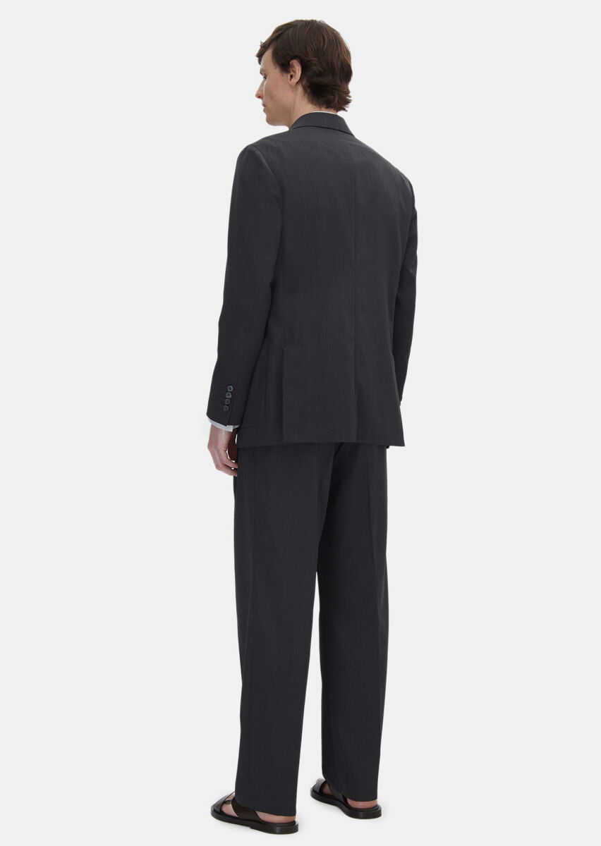 Antrasit Çizgili Oversize Fit İpek Karışımlı Takım Elbise - 6