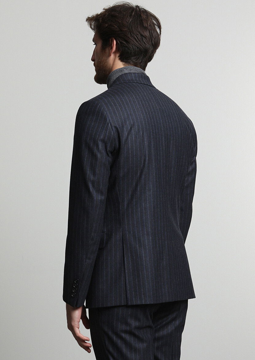 Antrasit Çizgili Zeroweight Slim Fit Yün Karışımlı Takım Elbise - 4
