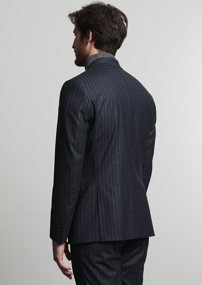 Antrasit Çizgili Zeroweight Slim Fit Yün Karışımlı Takım Elbise - 4