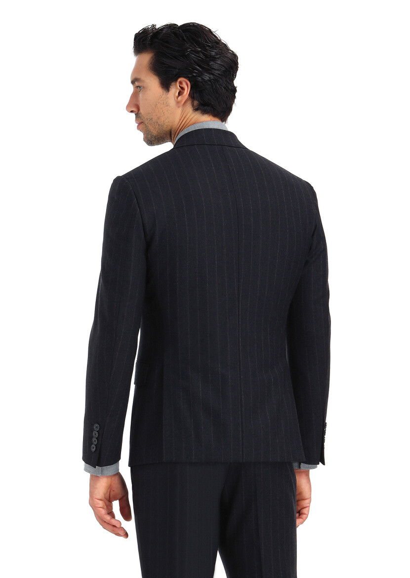 Antrasit Çizgili Zeroweight Slim Fit Yün Karışımlı Takım Elbise - 6