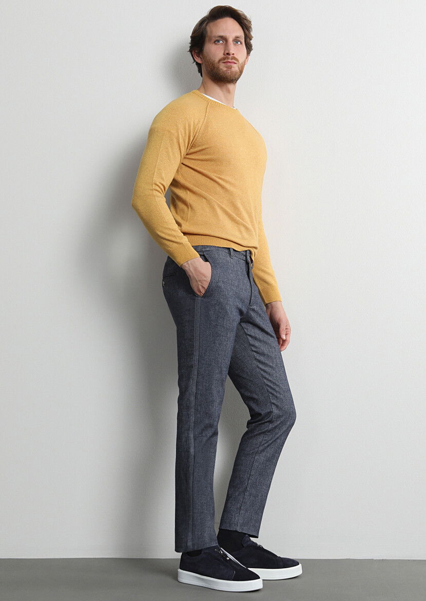 Antrasit Desenli Dokuma Regular Fit Casual Pamuk Karışımlı Pantolon - 2