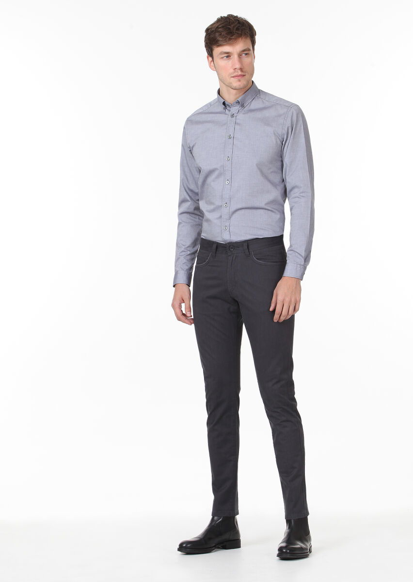 Antrasit Desenli Dokuma Slim Fit Casual Pamuk Karışımlı Pantolon - 2