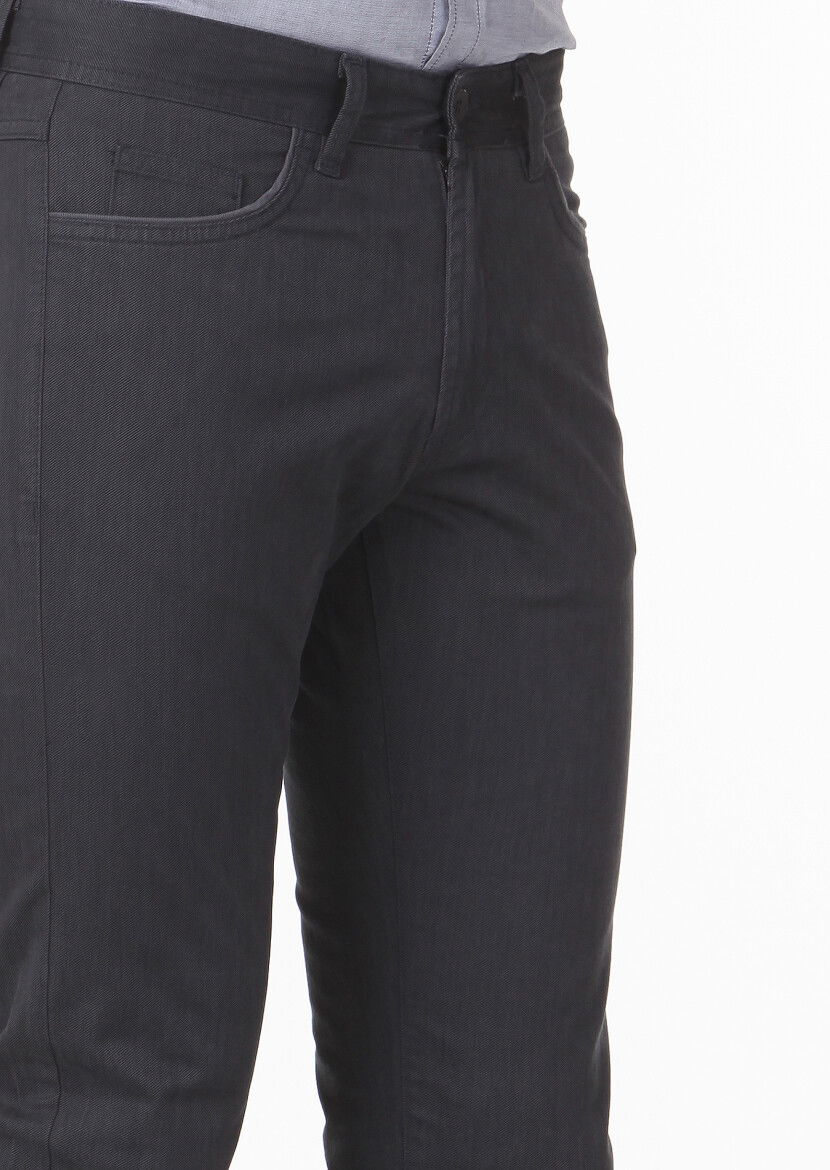 Antrasit Desenli Dokuma Slim Fit Casual Pamuk Karışımlı Pantolon - 3
