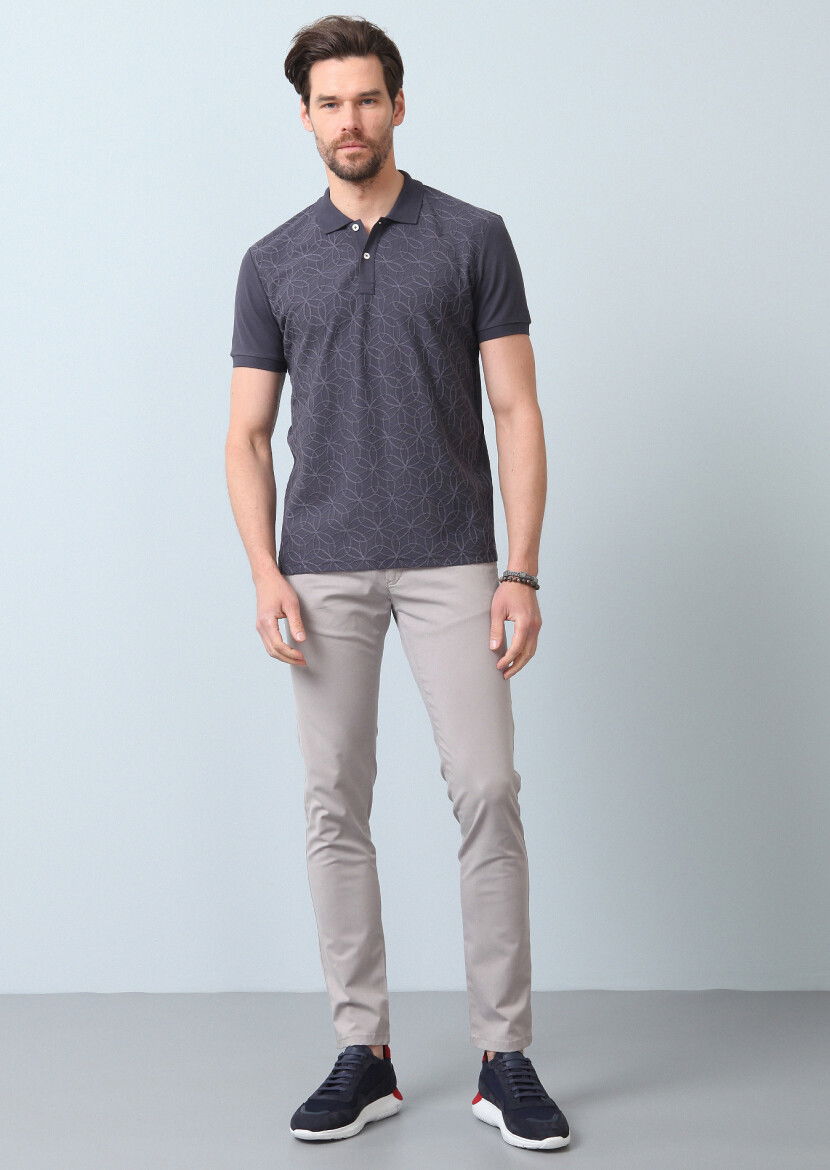 Antrasit Desenli Polo Yaka %100 Pamuk T-Shirt - 2