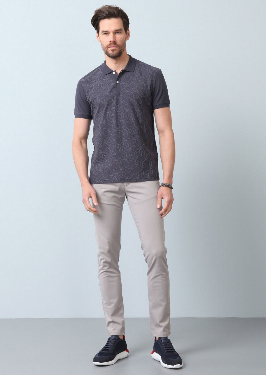 Antrasit Desenli Polo Yaka %100 Pamuk T-Shirt - 2