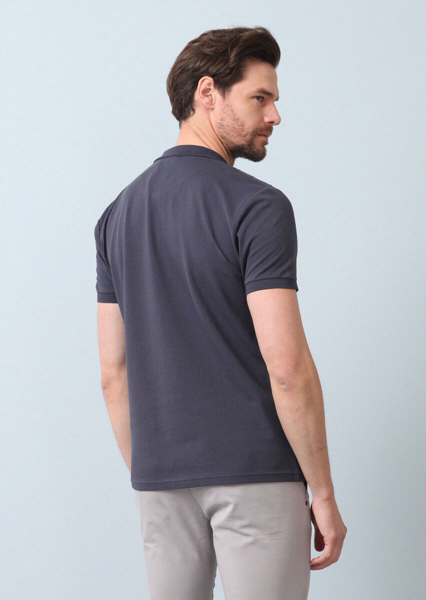 Antrasit Desenli Polo Yaka %100 Pamuk T-Shirt - 6