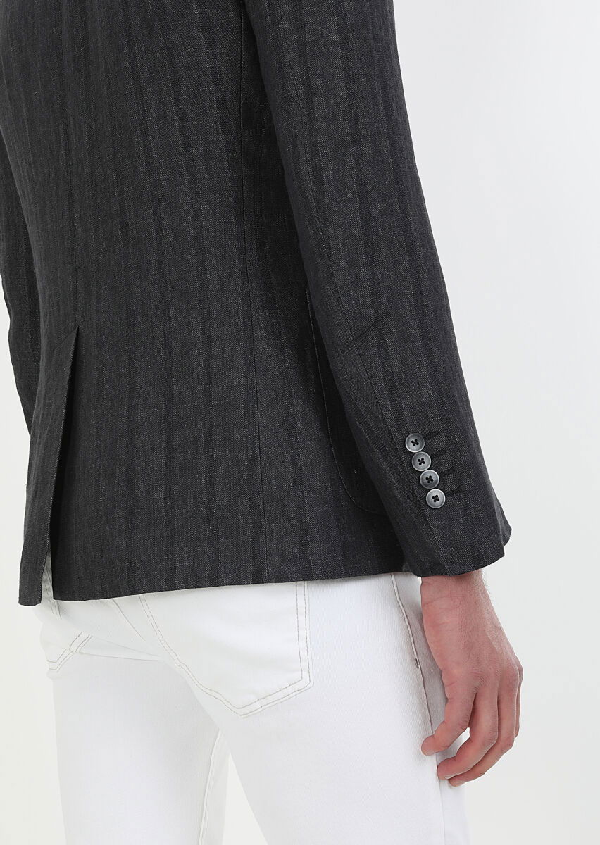 Antrasit Desenli Shirt Shoulder Slim Fit %100 Keten Ceket - 5