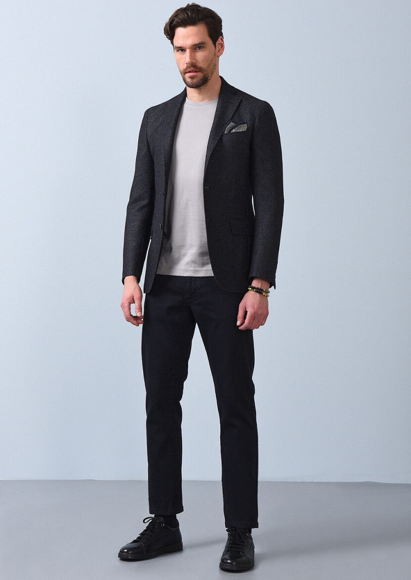 Antrasit Desenli Shirt Shoulder Slim Fit Yün Karışımlı Ceket - 2