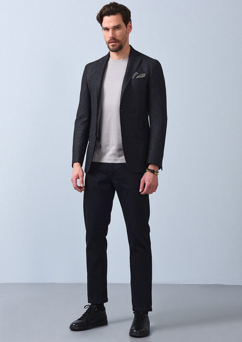 Antrasit Desenli Shirt Shoulder Slim Fit Yün Karışımlı Ceket - 2