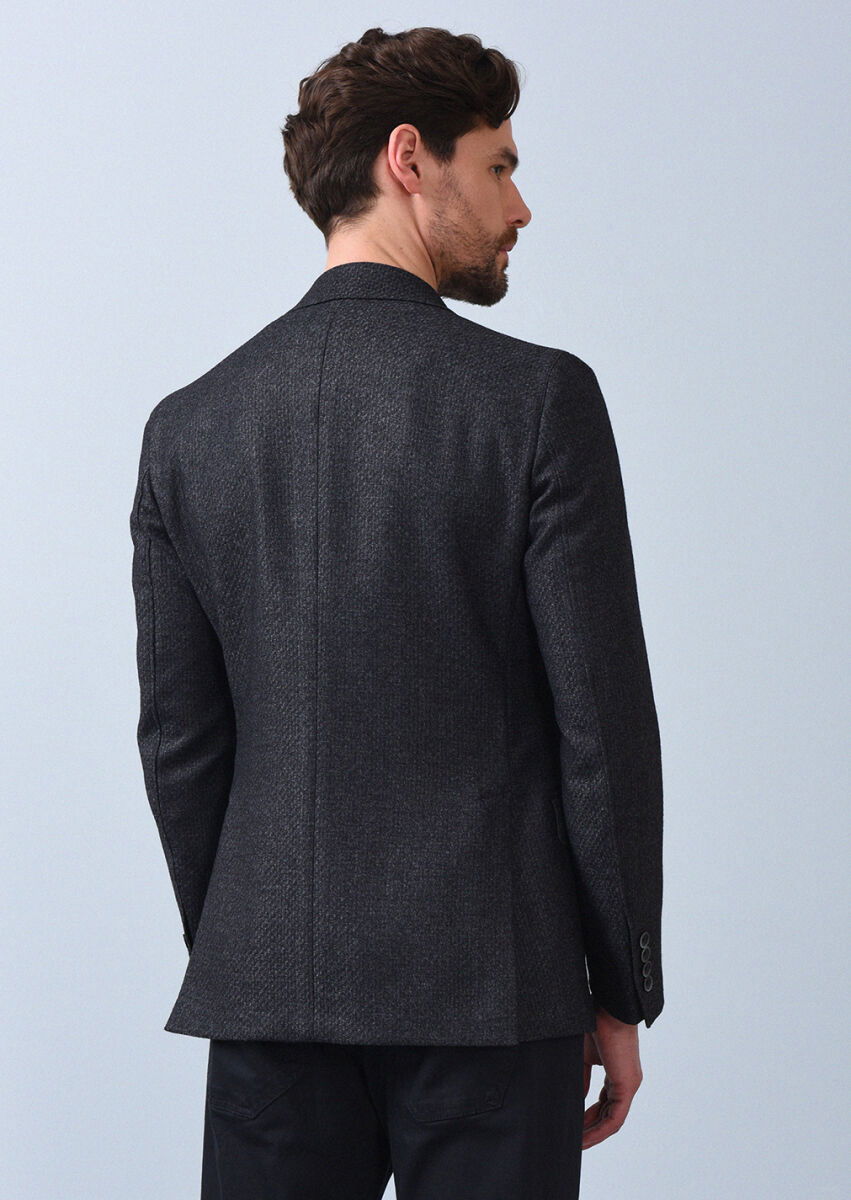 Antrasit Desenli Shirt Shoulder Slim Fit Yün Karışımlı Ceket - 5