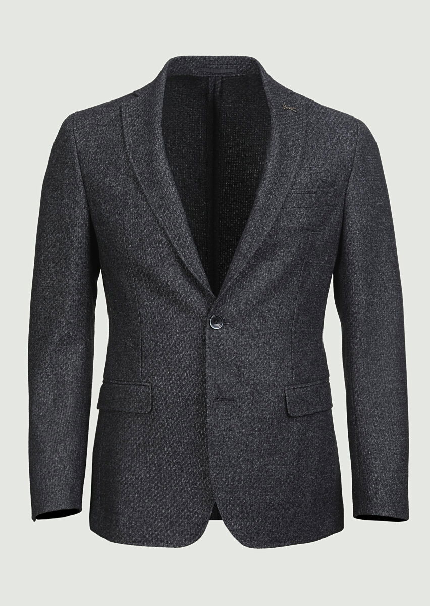 Antrasit Desenli Shirt Shoulder Slim Fit Yün Karışımlı Ceket - 6