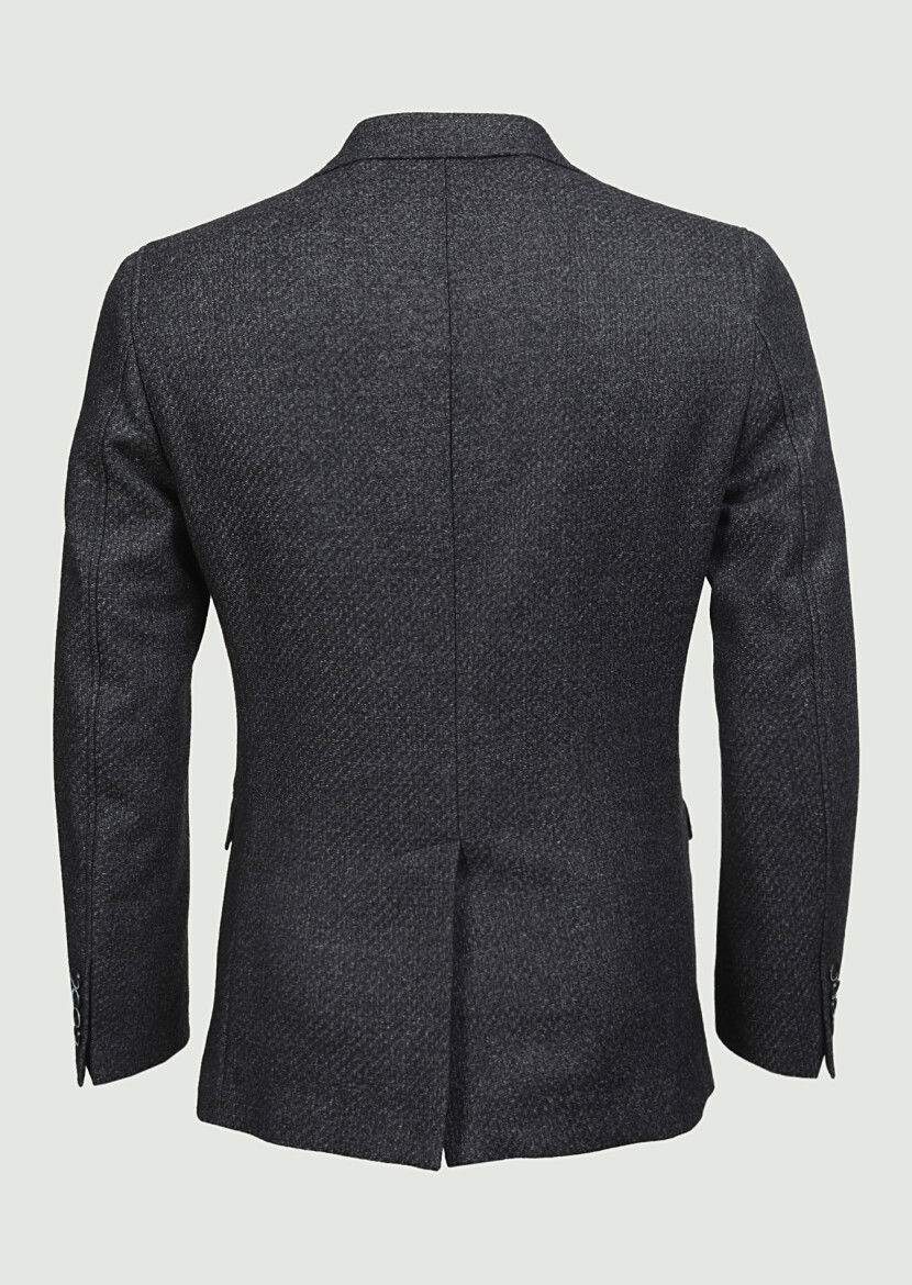 Antrasit Desenli Shirt Shoulder Slim Fit Yün Karışımlı Ceket - 7