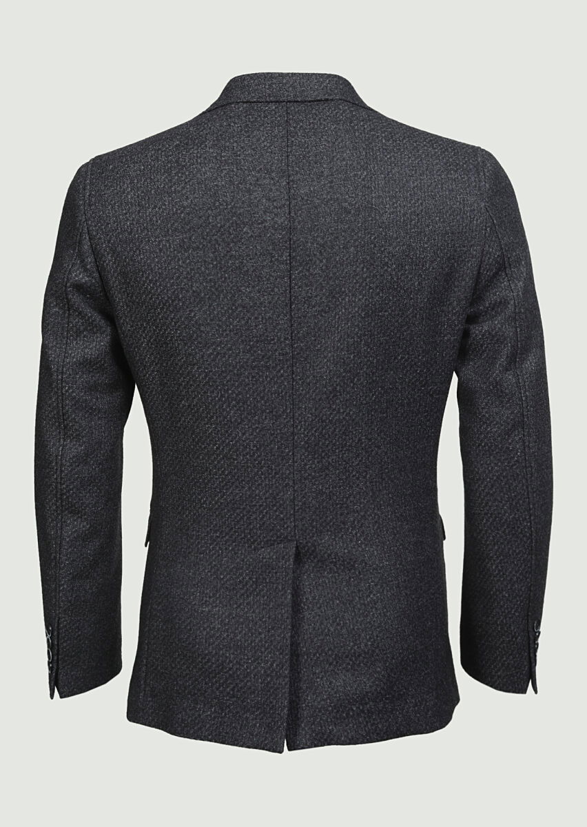 Antrasit Desenli Shirt Shoulder Slim Fit Yün Karışımlı Ceket - 7