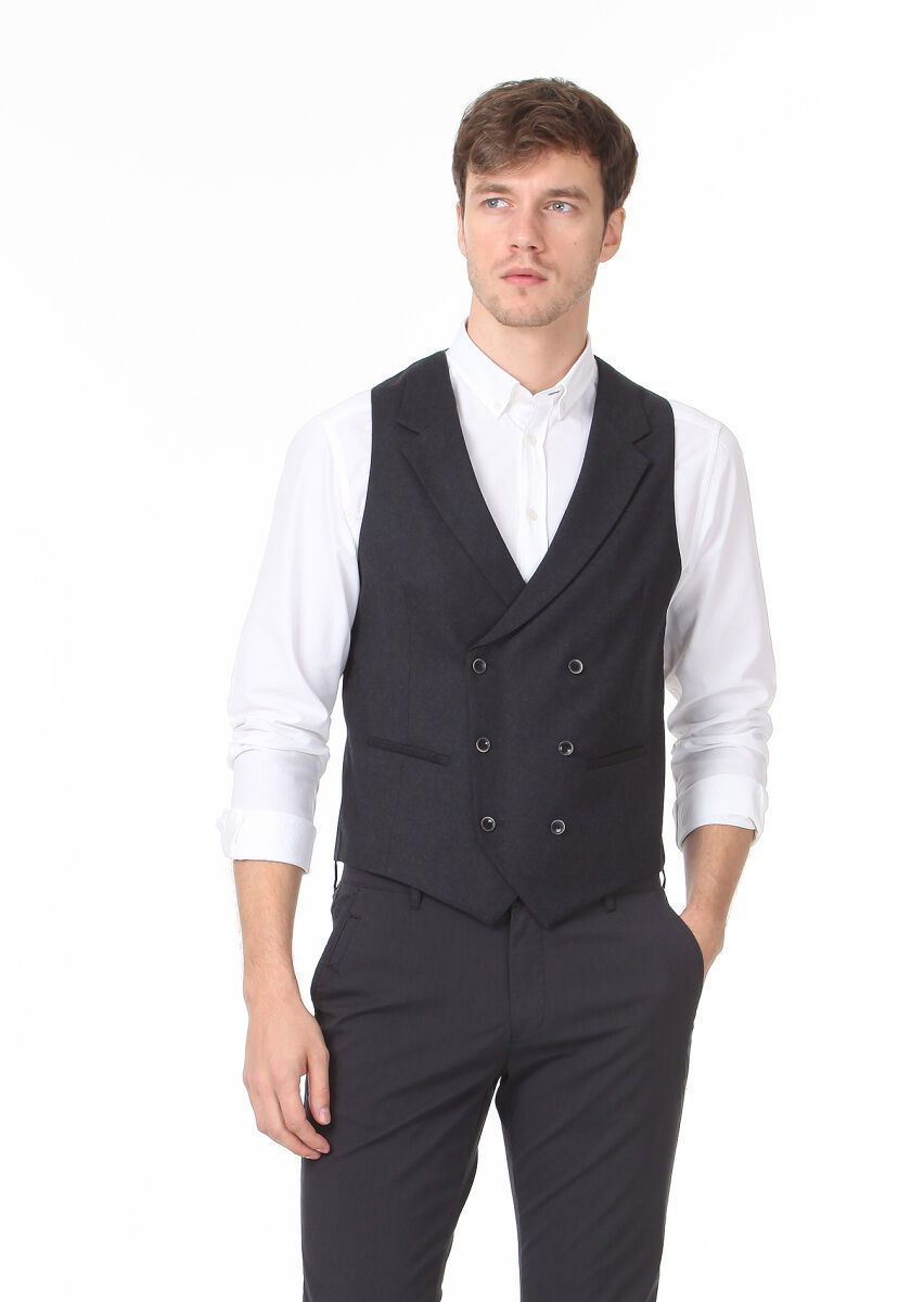 Antrasit Düz Casual Yelek - 3