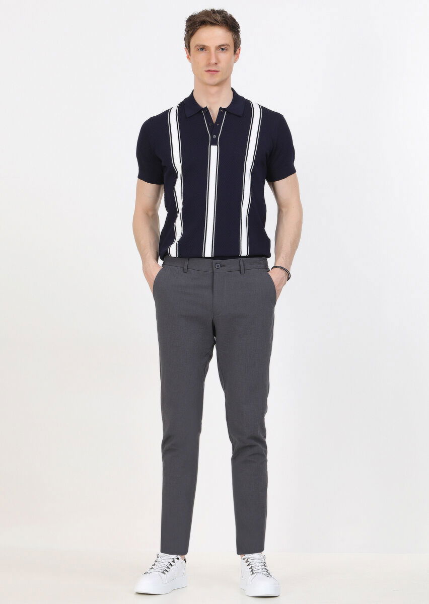 Antrasit Düz Dokuma Jogging Fit Casual Pamuk Karışımlı Pantolon - 1