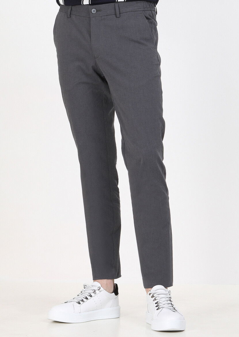 Antrasit Düz Dokuma Jogging Fit Casual Pamuk Karışımlı Pantolon - 2