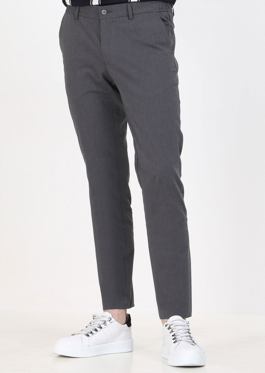 Antrasit Düz Dokuma Jogging Fit Casual Pamuk Karışımlı Pantolon - 2