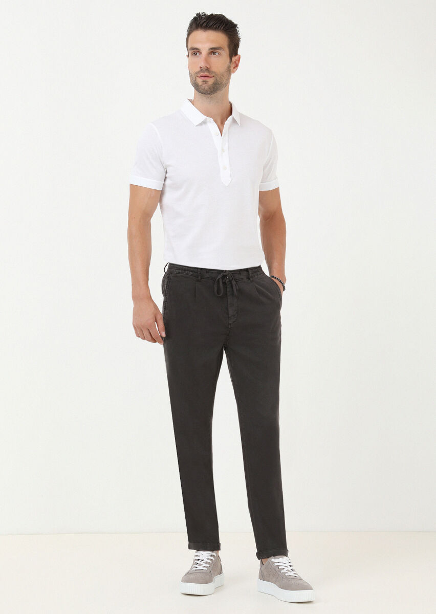 Antrasit Düz Dokuma Jogging Fit Casual Pamuk Karışımlı Pantolon - 2