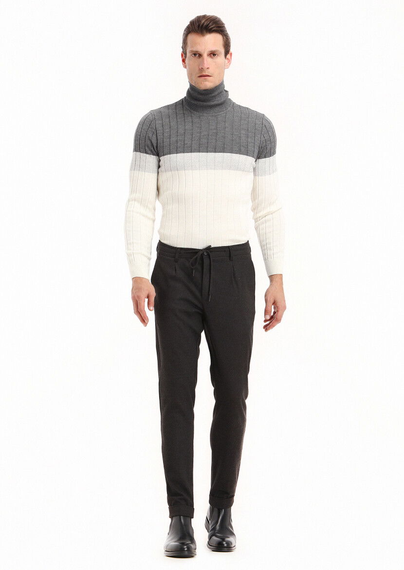 Antrasit Düz Dokuma Jogging Fit Casual Pantolon 