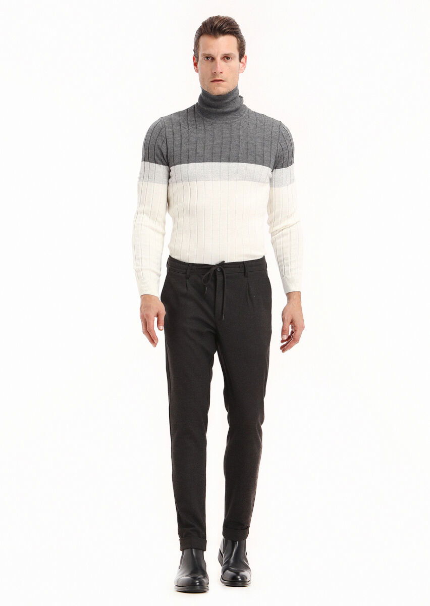 Antrasit Düz Dokuma Jogging Fit Casual Pantolon - 1