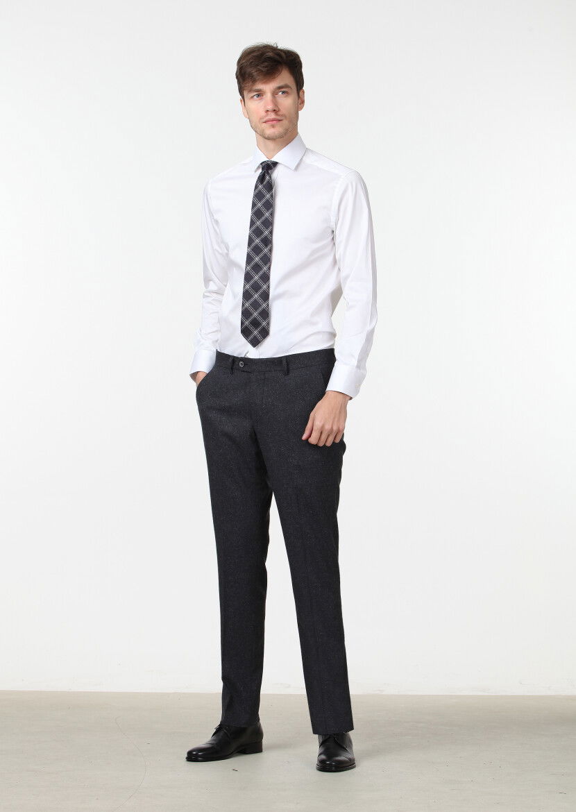 Antrasit Düz Dokuma Modern Fit Klasik İpek Karışımlı Pantolon - 1