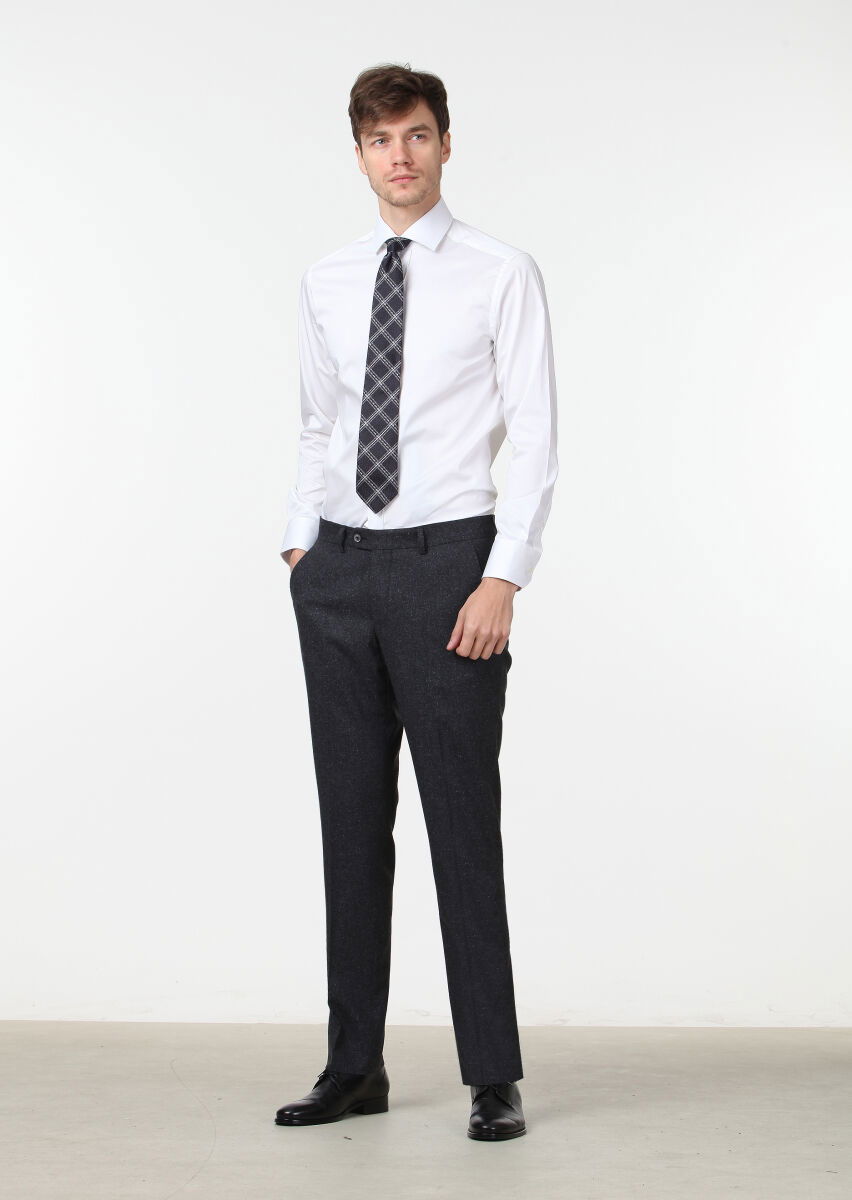 Antrasit Düz Dokuma Modern Fit Klasik İpek Karışımlı Pantolon - 1