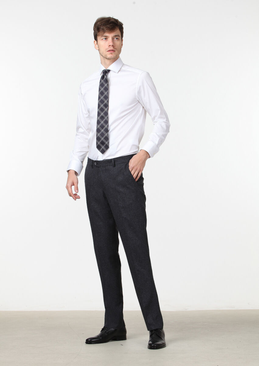 Antrasit Düz Dokuma Modern Fit Klasik İpek Karışımlı Pantolon - 2