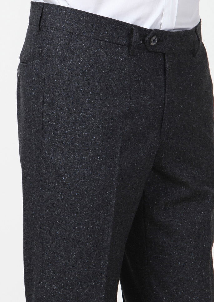 Antrasit Düz Dokuma Modern Fit Klasik İpek Karışımlı Pantolon - 3
