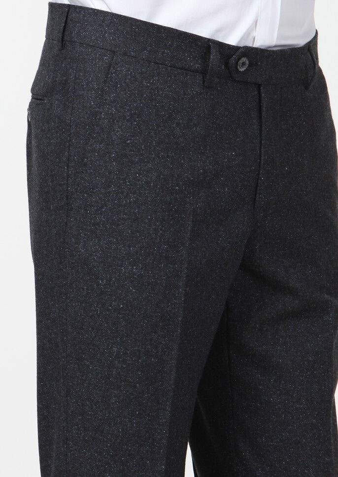 Antrasit Düz Dokuma Modern Fit Klasik İpek Karışımlı Pantolon - 3