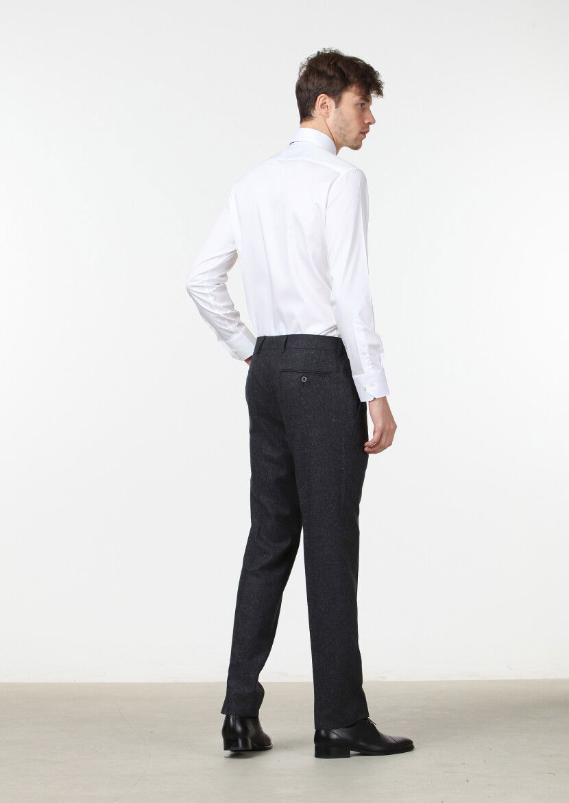 Antrasit Düz Dokuma Modern Fit Klasik İpek Karışımlı Pantolon - 4
