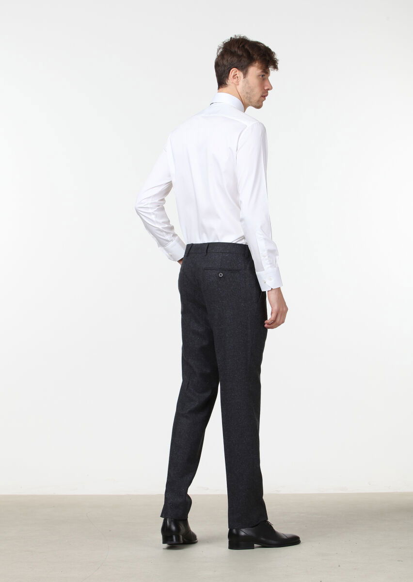 Antrasit Düz Dokuma Modern Fit Klasik İpek Karışımlı Pantolon - 4