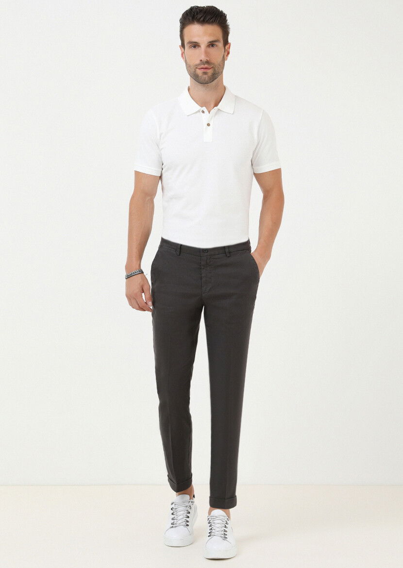 Antrasit Düz Dokuma Regular Fit Casual Pamuk Karışımlı Pantolon 