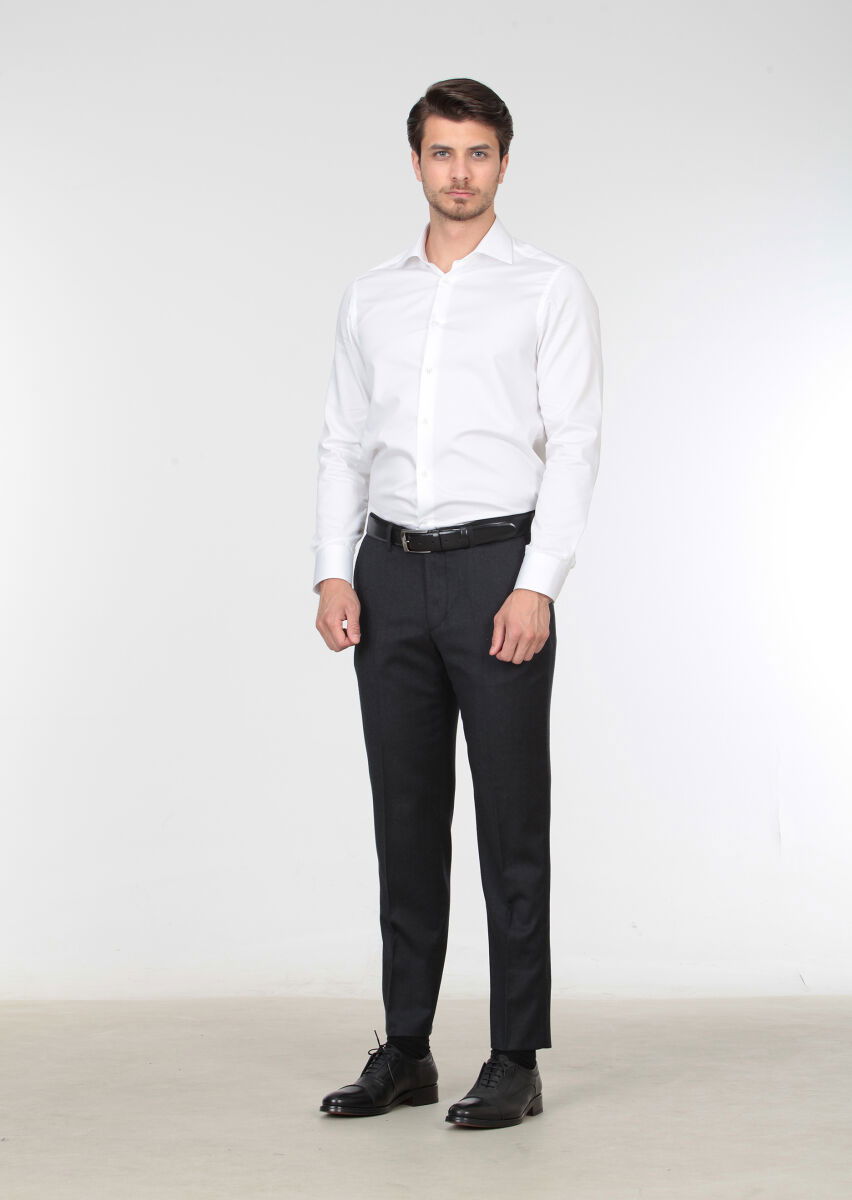 Antrasit Düz Dokuma Regular Fit Klasik %100 Yün Pantolon - 2