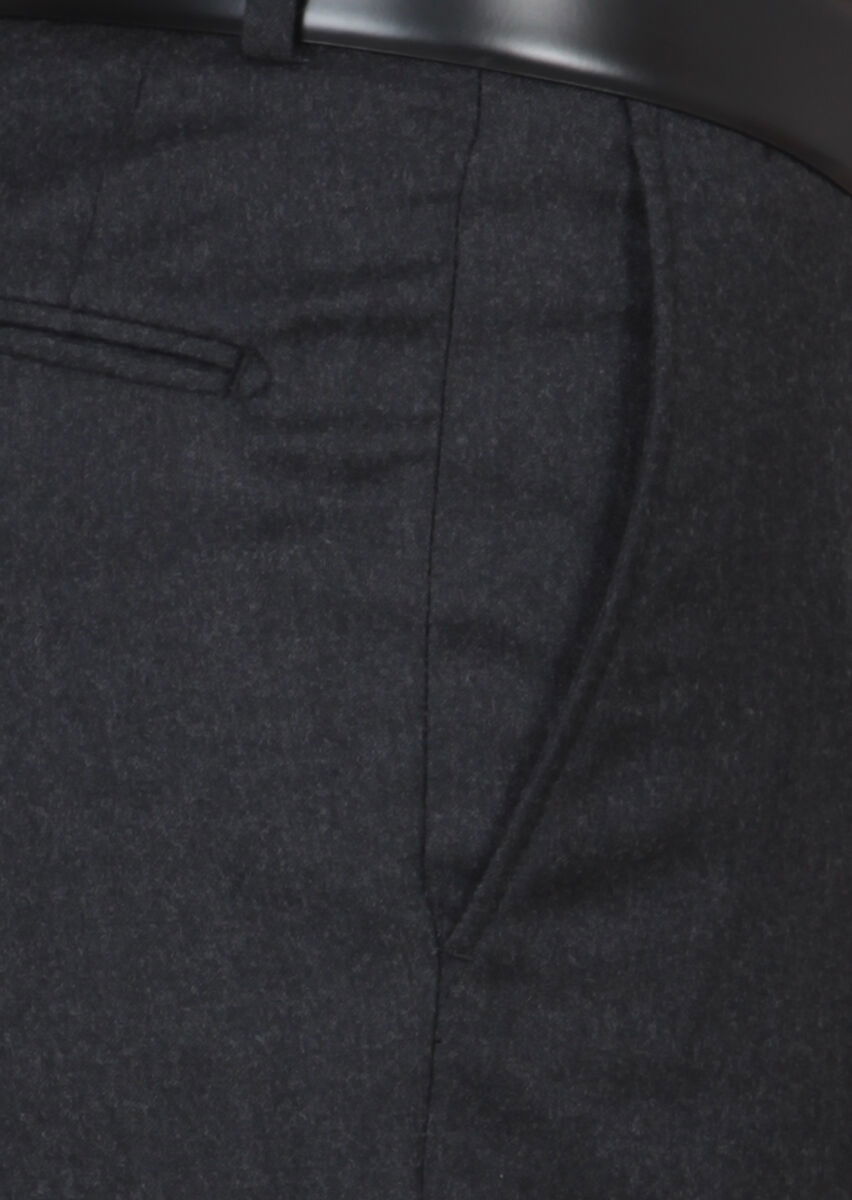 Antrasit Düz Dokuma Regular Fit Klasik %100 Yün Pantolon - 3