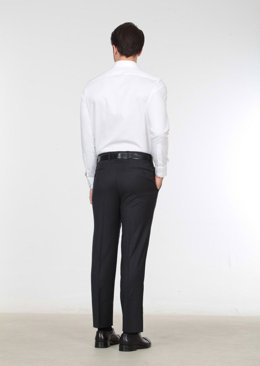 Antrasit Düz Dokuma Regular Fit Klasik %100 Yün Pantolon - 4