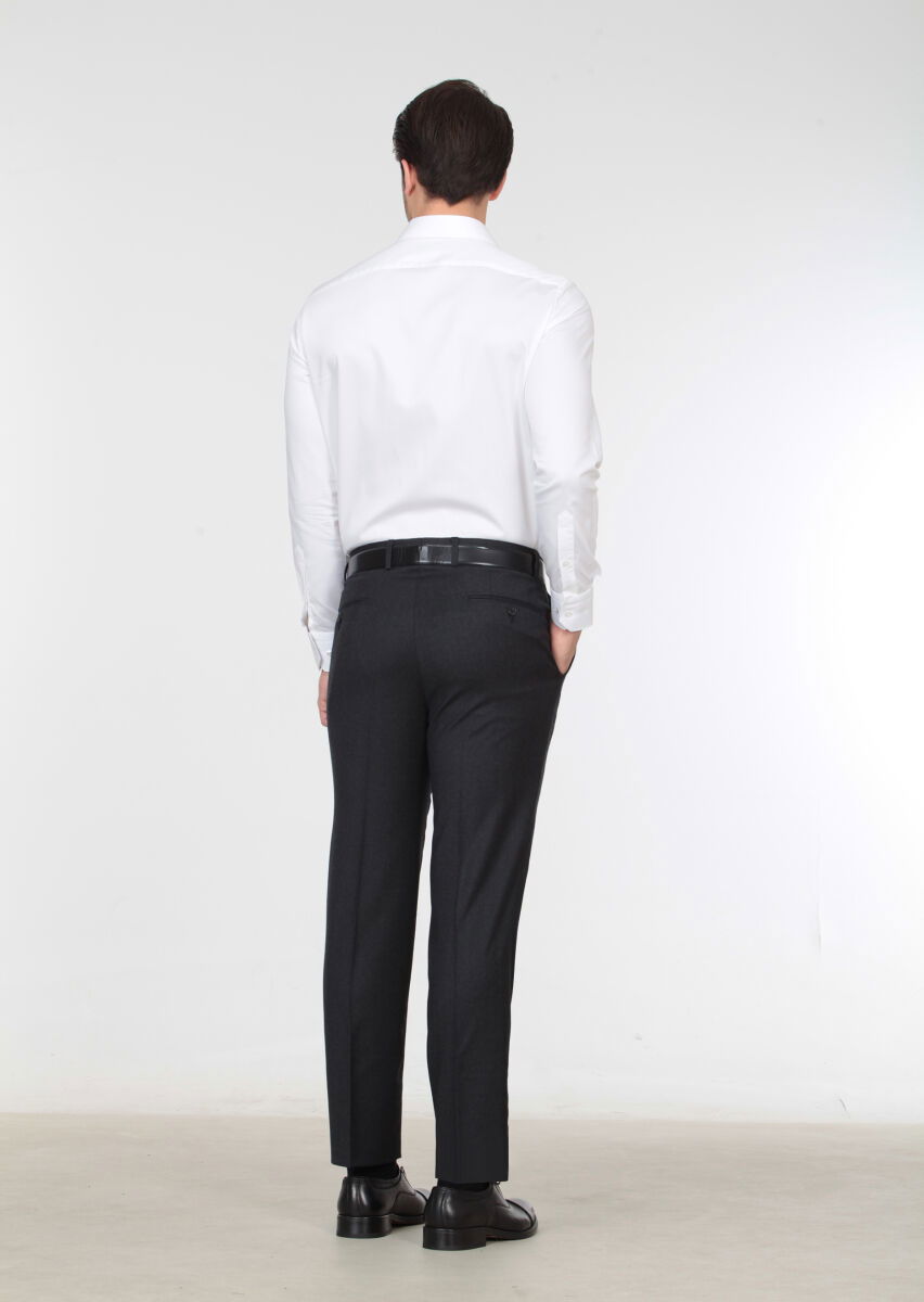Antrasit Düz Dokuma Regular Fit Klasik %100 Yün Pantolon - 4