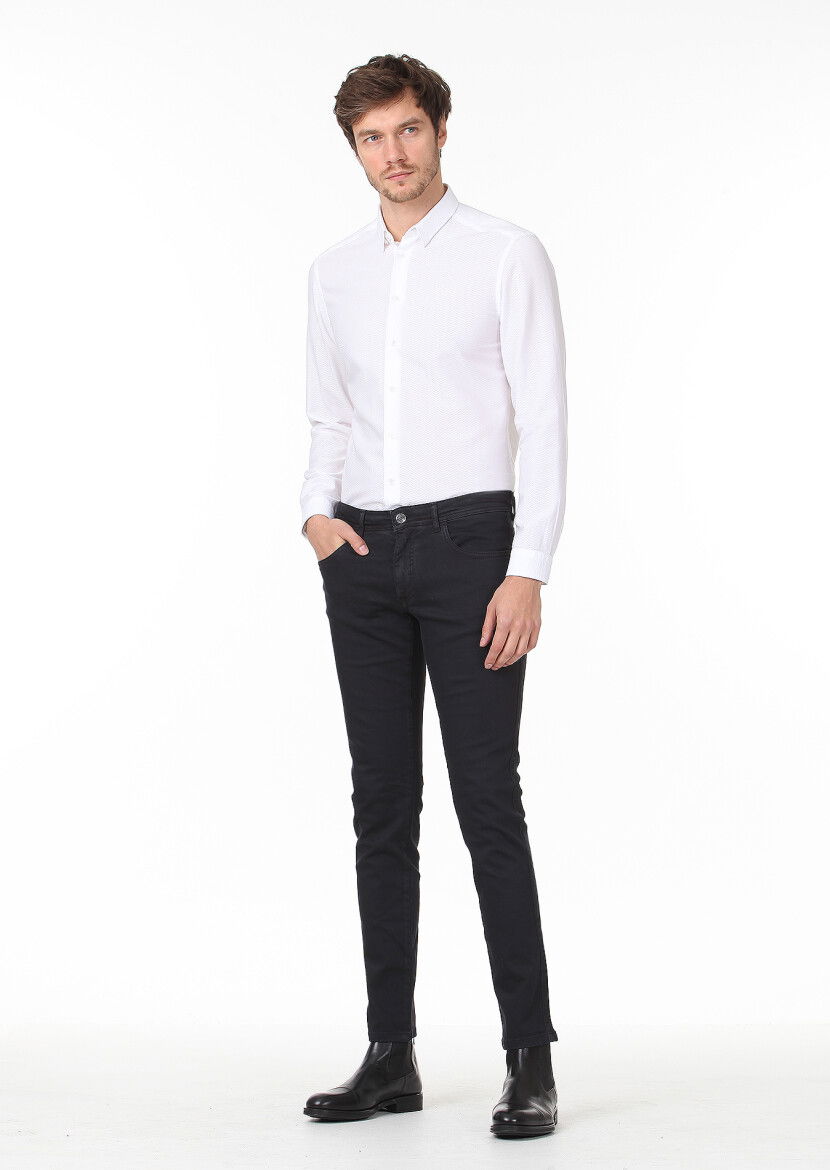 Antrasit Düz Dokuma Slim Fit Casual Pamuk Karışımlı Pantolon 