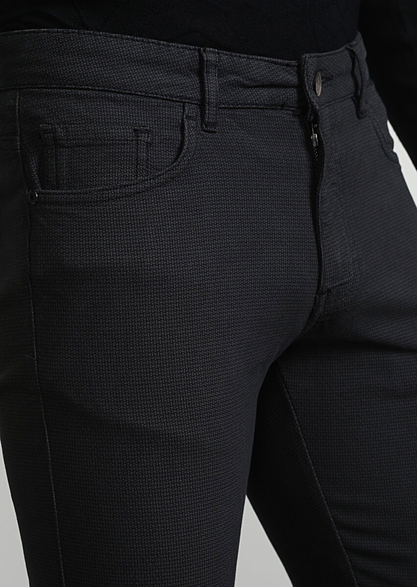 Antrasit Düz Dokuma Slim Fit Casual Pamuk Karışımlı Pantolon - 2
