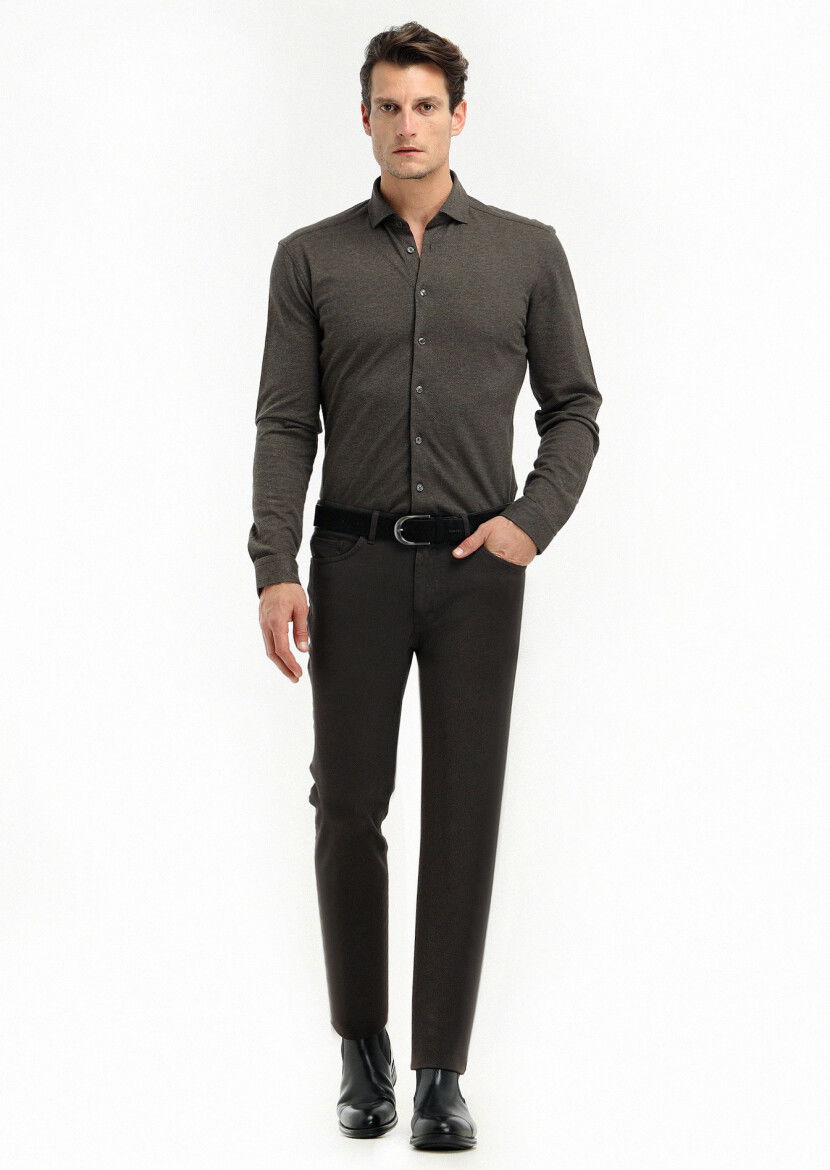 Antrasit Düz Dokuma Slim Fit Casual Pamuk Karışımlı Pantolon - 1
