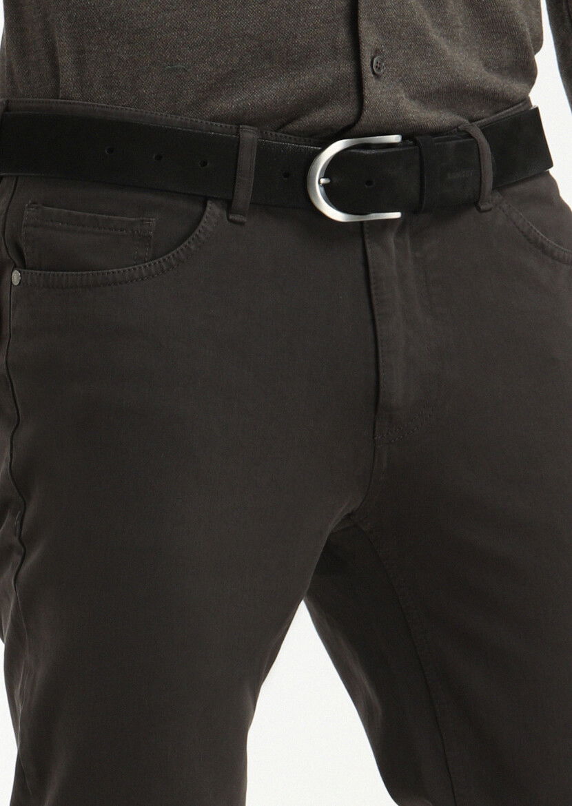 Antrasit Düz Dokuma Slim Fit Casual Pamuk Karışımlı Pantolon - 3