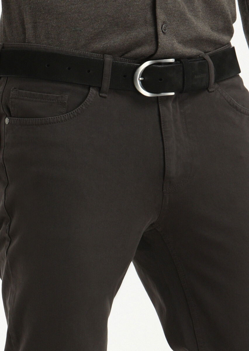 Antrasit Düz Dokuma Slim Fit Casual Pamuk Karışımlı Pantolon - 3