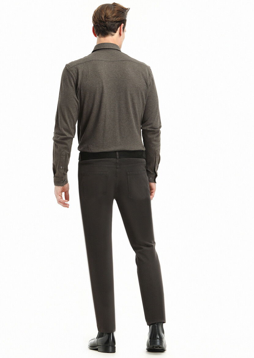 Antrasit Düz Dokuma Slim Fit Casual Pamuk Karışımlı Pantolon - 4