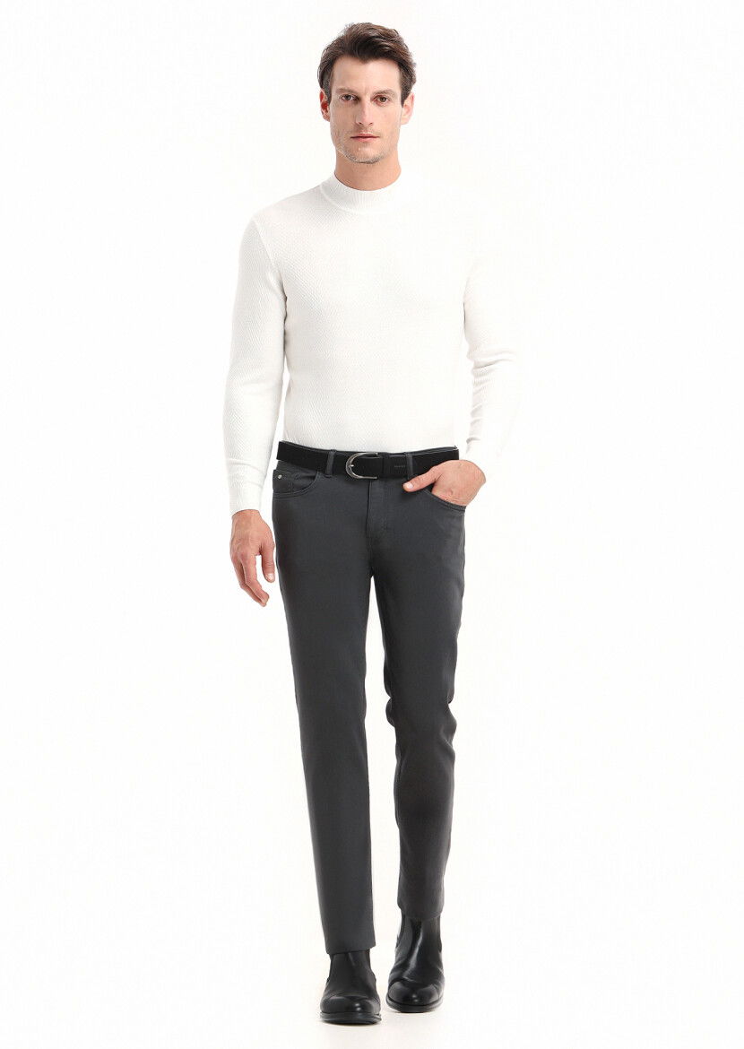 Antrasit Düz Dokuma Slim Fit Casual Pamuk Karışımlı Pantolon - 1
