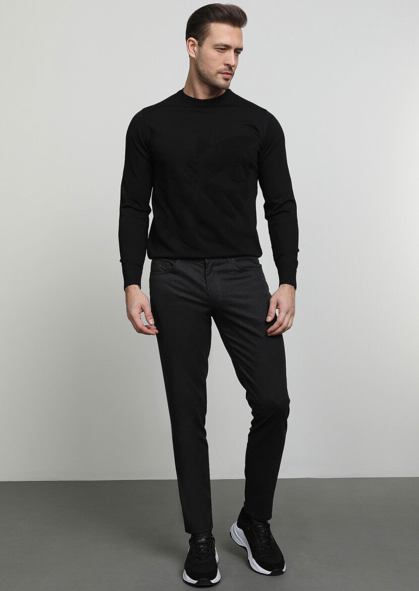 Antrasit Düz Dokuma Slim Fit Casual Pantolon 